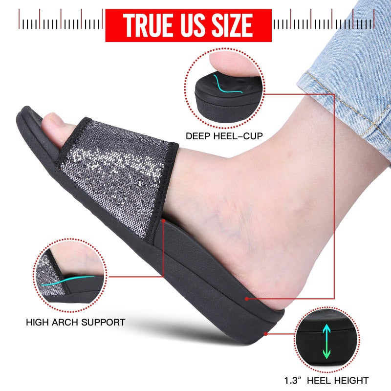 MEGNYA Ladies arch Fit Orthopeic Slides, Comfort Cushioned Plantar Fasciitis Sandals for Flat Feet, Women Dressy Slide Sandals with Arch Support for Walking Beach black size 8 - Image 4